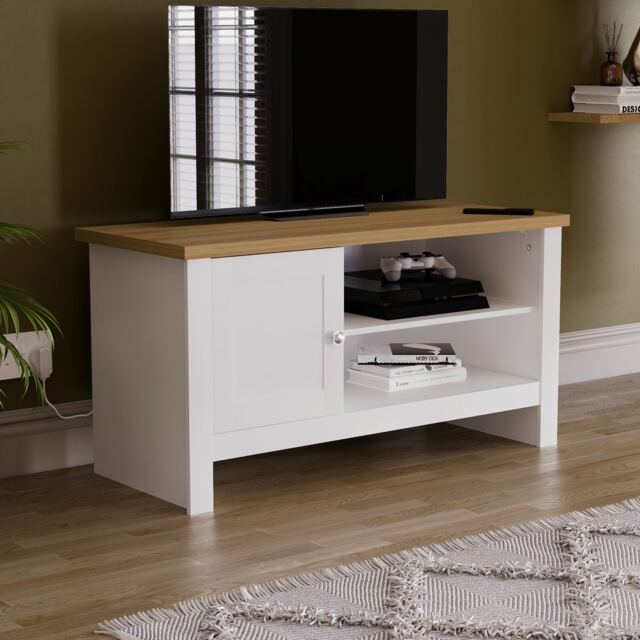 Vida Designs Arlington 1 Door TV Unit Shaker Entertainment Storage, White & Oak White White & Oak 1