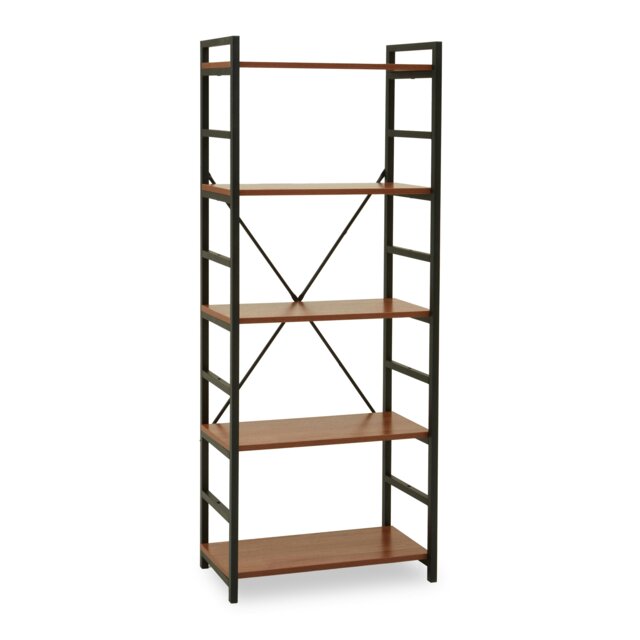 Red Pomelo 5 Tier Shelf Unit With Black Metal Frame,Wall Shelving Unit,Bookcase Unit For Decorative Items Black