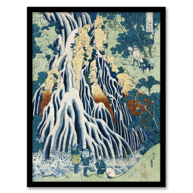 "Mist Waterfall Mt. Kurokami Vintage Japan Framed Wall Art Print Hokusai 12x16"""