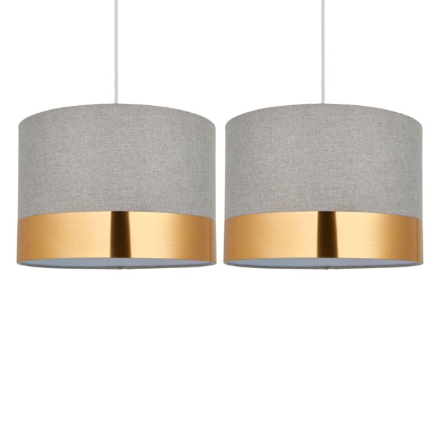Set of 2 Amara - Grey 30cm Easy Fit Pendant Shades with Gold Band