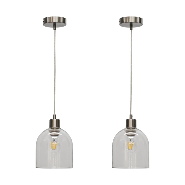 Set of 2 Belten - Clear Glass Cloche with Satin Nickel Pendant Fitting Clear Clear glass with satin nickel plate detail Small 2