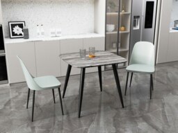 Aspen Grey Oak Effect 80cm Square Dining Table with 2 Moulded Duo Design Chairs - Compact Kitchen and Dining Set Grey Grey Oak Effect One Size 1
