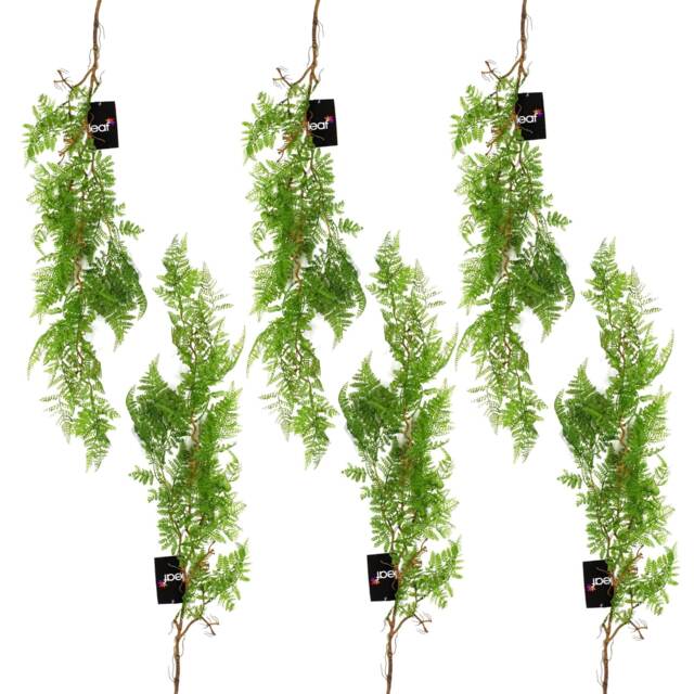 6 x 100cm Hanging Artificial Leaf Maidenhair Fern Plant Dark Green