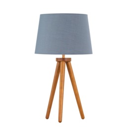 Voyage - Dark Oak Table Lamp or Bedside Light with Grey Shade Brown Grey Large 1