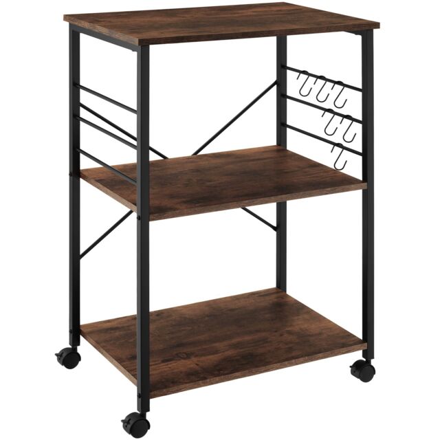 Drinks Trolley Rugby - 3 shelves, 4 castors with parking brake Brown Industrial wood dark, rustic 65,50 x 45,50 x 88,50 cm 1