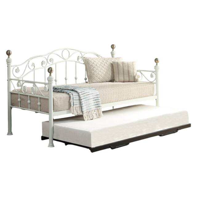 Mayfair White & Brass Metal Single Day Bed & Guest Trundle