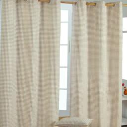 Homescapes Cotton Gingham Eyelet Curtains - 137 x 182 cm Cream Beige