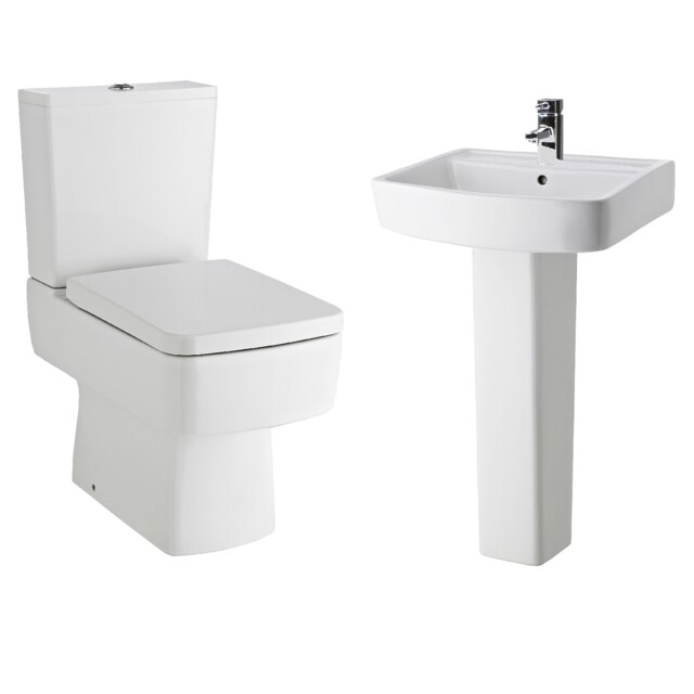 Optic Square Suite - Toilet with Soft-Close Seat & 520mm Basin Pedestal White White 800 x 355 x 615mm