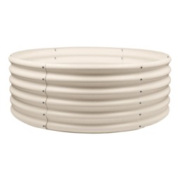 Harbour Housewares Raised Garden Bed - Ivory Round Bottomless Metal Raised Bed Galvanised Steel Planter Box 120 x 45cm