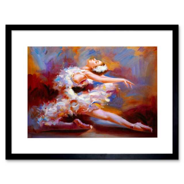 "Elegant Ballerina Ballet Dance Painting 9x7"" Black Framed Wall Art Print"