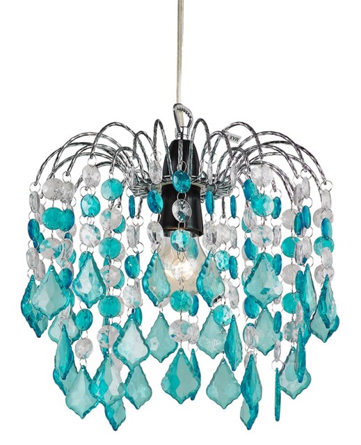 Teal Acrylic Easy Fit Pendant Light Shade with Chrome Metal Frame Blue Teal 1
