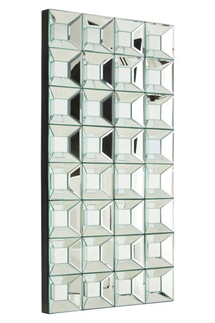Orsina Multi Glass Bevelled Wall Mirror, Contemporary Geometric Mirror With 24 Mirrored Glass Squares, Black Frame