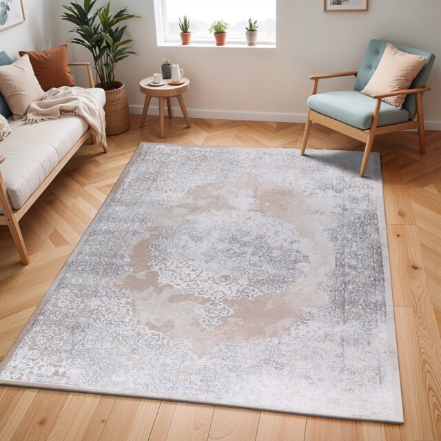 LIVABLISS Lustro-Vintage Traditional Boho Rug 120 x 170 cm Beige Grey Off-White