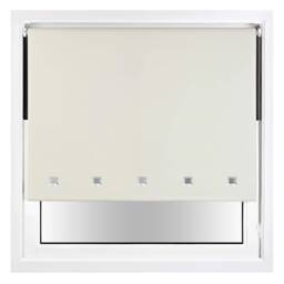 FURNISHED Blackout Roller Blinds with Chrome Square Eyelets and Metal Fittings Cream Cream (W) 90cm x (L) 210cm
