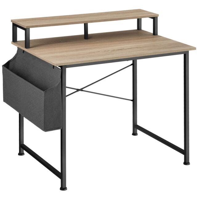 Desk - with shelving and fabric storage bag Brown industrial wood light, oak Sonoma 60 x 120 x 90 cm 1