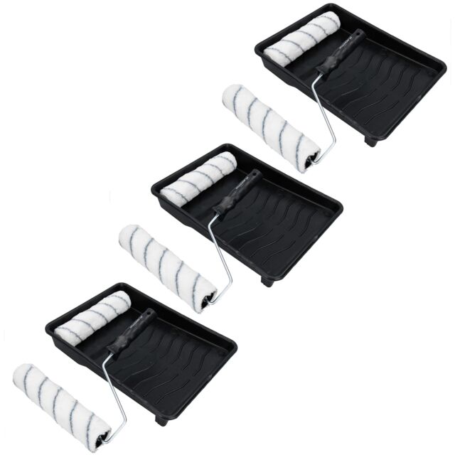 230mm (9”) Paint Roller Medium Pile Sleeves (2) +Tray for Painting Decorating 3pk