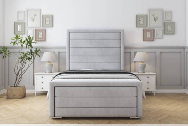 "Sloomy Ashford Silver Naples Bed Frame With Mattress With 50"" Upholstered Headboard 5' King"
