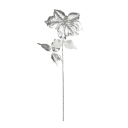 Metallic Silver Poinsettia Stem Artificial Flower Decoration
