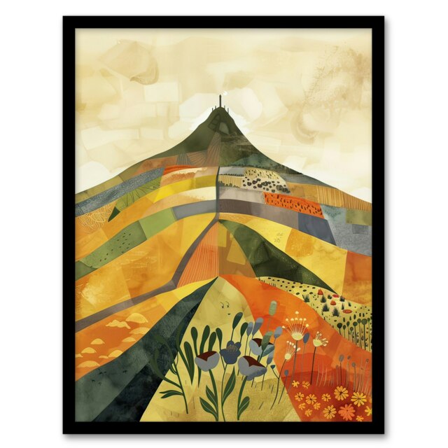 Glastonbury Tor Somerset Colourful Abstract Black Framed Wall Art Print A4