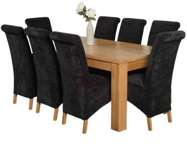 Dakota 182 x 92cm Oak Large Dining Table and 8 Montana Fabric Chairs Black Black