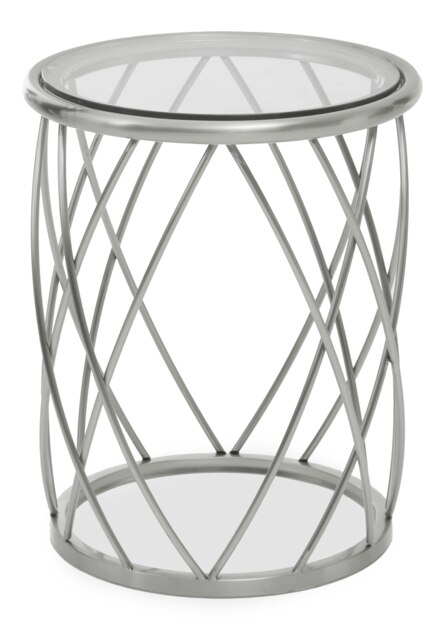 Interiors by Premier Spacious Silver Finished Glass Round Table, Luxurious Bedside Table For Bedrooms, Glass Topped Side Table Silver