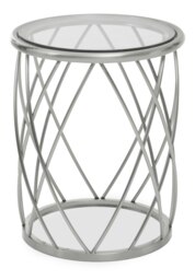 Interiors by Premier Spacious Silver Finished Glass Round Table, Luxurious Bedside Table For Bedrooms, Glass Topped Side Table Silver