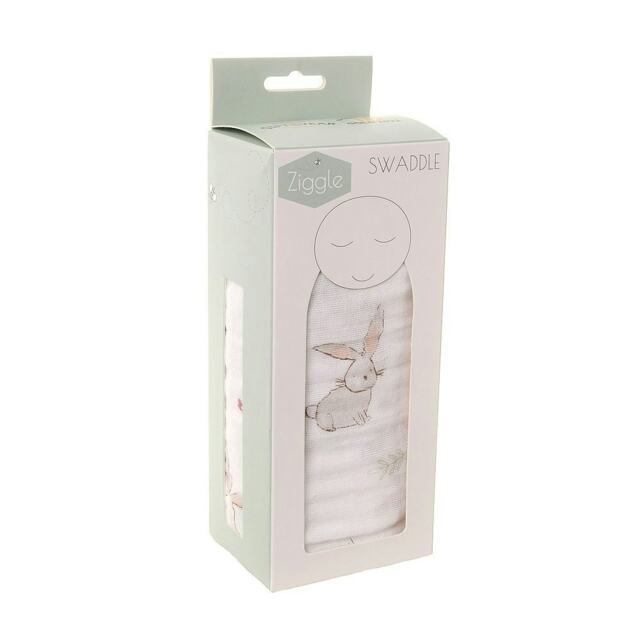 Ziggle Baby Cotton Muslin Swaddle Wrap - Bunnies White L