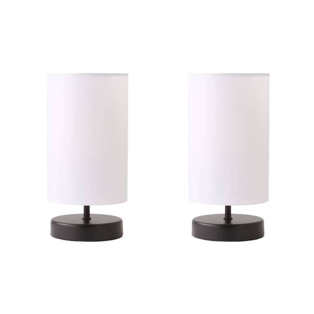 ValueLights Francis Pair Black Touch Table Lamps White Shades and Bulbs