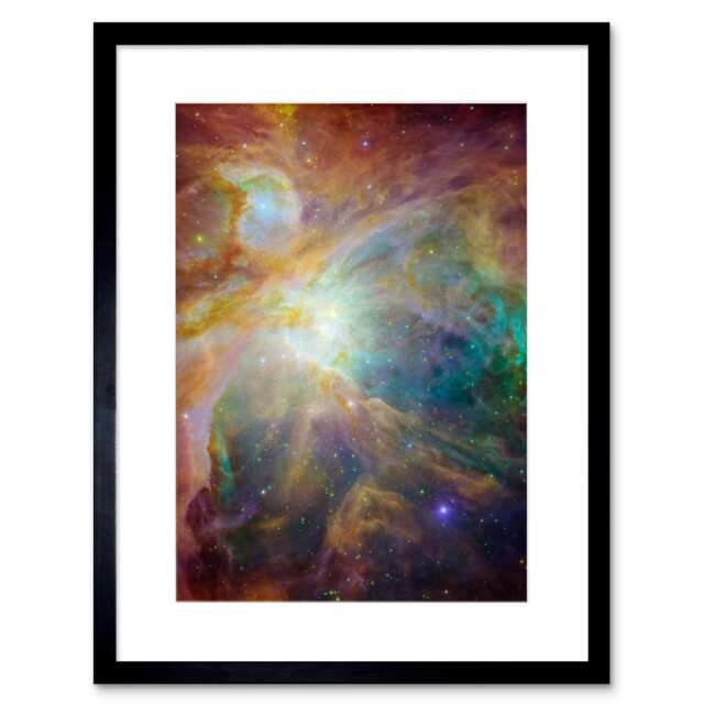 "Hubble Orion Nebula Spitzer Observatory Cosmic Space 9x7"" Black Framed Wall Art Print"