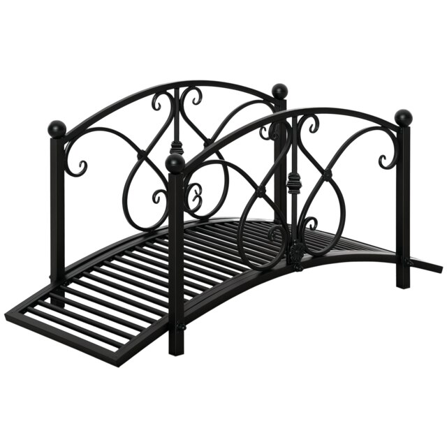 Outsunny Decorative Garden Bridge Landscaping with Railings for Creek Pond Black Black 102 x 48 x 49 cm