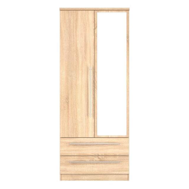 Carlton 2 Drawer Double Mirrored Wardrobe in Bardolino Oak (Ready Assembled) Brown Bardolino Oak
