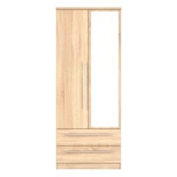 Carlton 2 Drawer Double Mirrored Wardrobe in Bardolino Oak (Ready Assembled) Brown Bardolino Oak