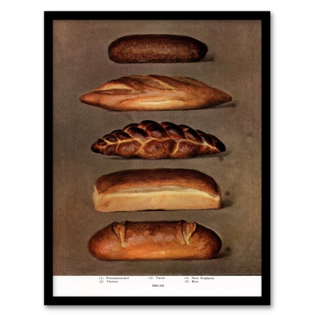 Grocers Encyclopedia Framed Wall Art Print Baked Bread Loaves Home Décor