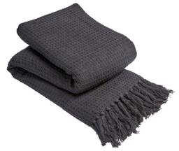 Lisbon Pure Cotton Honeycomb Throw in Grey, 127 x 152cm