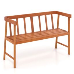 COSTWAY 2-Person Outdoor Bench Patio Wooden Bench w/Ergonomic Backrest-Natural