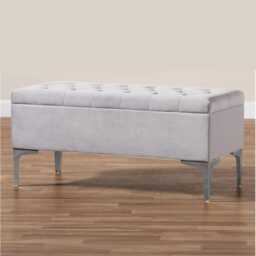 Modena Storage Ottoman Bench, Ottoman Footstool with Legs, 120cm Plush Velvet Upholstered End of Bed Bench, Silver