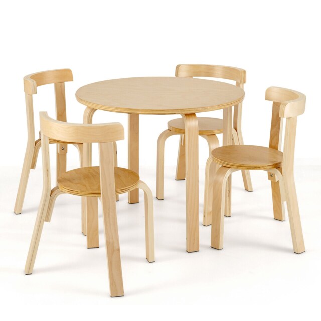 COSTWAY 5 Pieces Kids Curved Back Table and Chair Set Yellow
