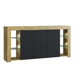 Sideboard 164cm Black Matt Doors Oak Matt Body Free LED Display Unit Brown Black