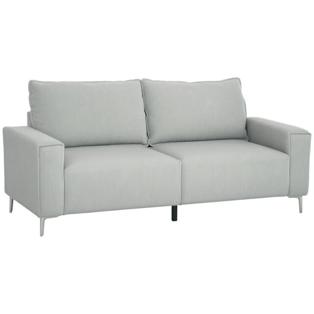 HOMCOM Modern 3 Seater Sofa with Spring Cushion, 193cm Fabric Sofa Couch with Back Pillows, Upholstered Corduroy Settee for Living Room, Bedroom, Home Office, Light Grey