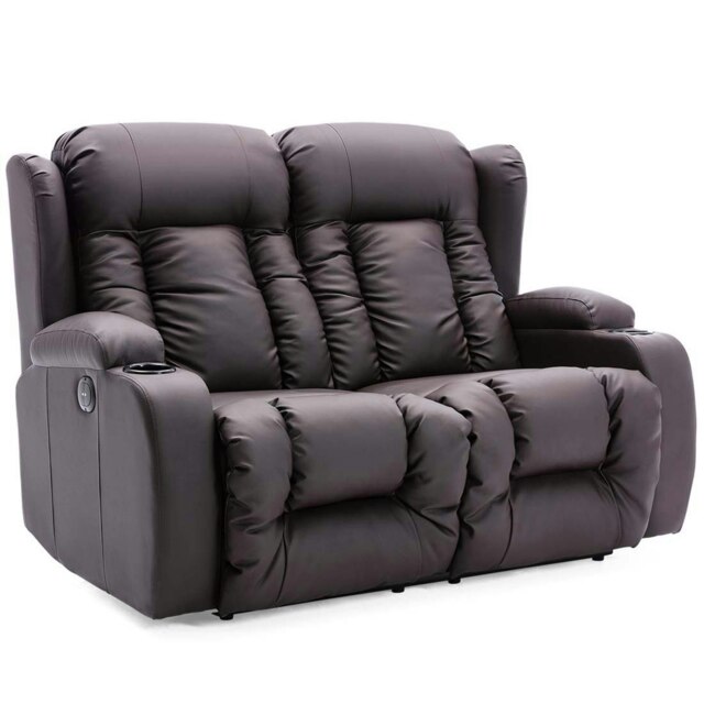 Caesar 2 Seater Electric High Back Bonded Leather Recliner Sofa (Brown)