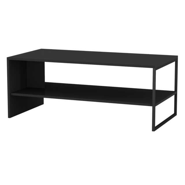 URBNLIVING 100cm Wooden Coffee Table With Steel Frame And Storage Shelf Black Black 100cm 1