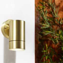 CGC Noah Brass GU10 Single Down Outdoor Wall Light IP54 Gold Brass Height: 12 cm Width: 7.2 cm Depth: 8.5 cm