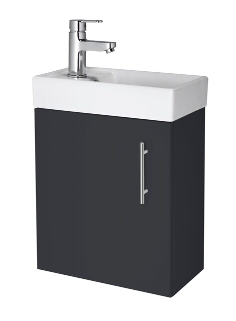 Balterley Saint Contemporary Bathroom Floor Standing 1 Soft-Close Door Vanity Unit & Rectangular Basin Grey Satin Soft Black 1