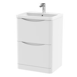 Balterley Arch Contemporary Bathroom Floor Standing 2 Drawer Vanity & Polymarble Basin White Satin White