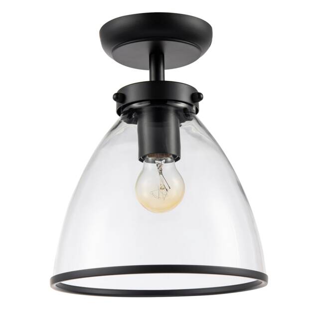 Industrial Style Matte Black Ceiling Lamp Fitting with Transparent Glass Shade