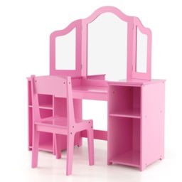 COSTWAY Kids Vanity Table and Chair Set 2-in-1 Pink