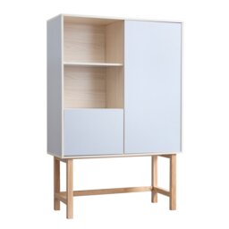 Lundby Sideboard Cabinet, Scandinavian Style Living Room Cupboard with Shelves and 2 Doors, Natural Wood & Slate Grey Minimalist Hallway Storage Organiser Unit