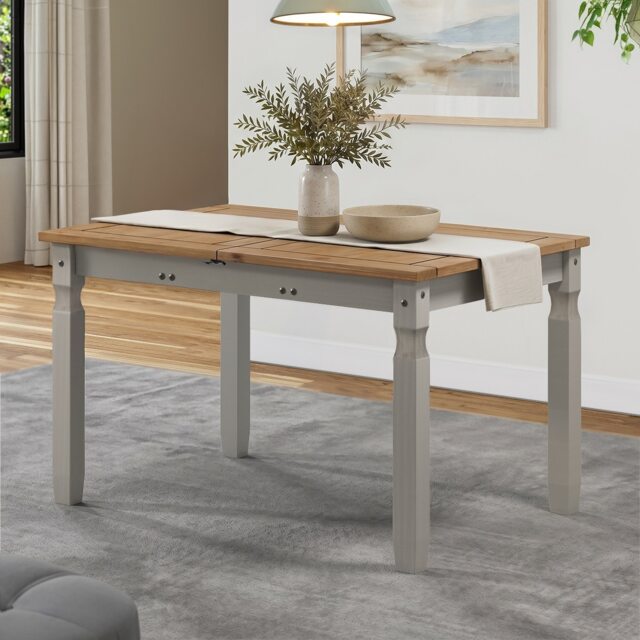 Mercers Furniture Corona Grey Wax Small Extending Dining Table Solid Wood Pine Wooden Kitchen with Mexican Styling