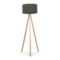 ValueLights Barbro Light Wood Tripod Floor Lamp Charcoal Boucle Shade