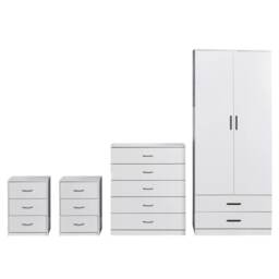 4-Piece Wooden Bedroom Set: Wardrobe, Chest, Bedside Table White 4
